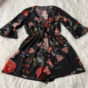Floral Black Romper
